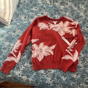 Nicole Miller Blood-Orange Floral Sweater